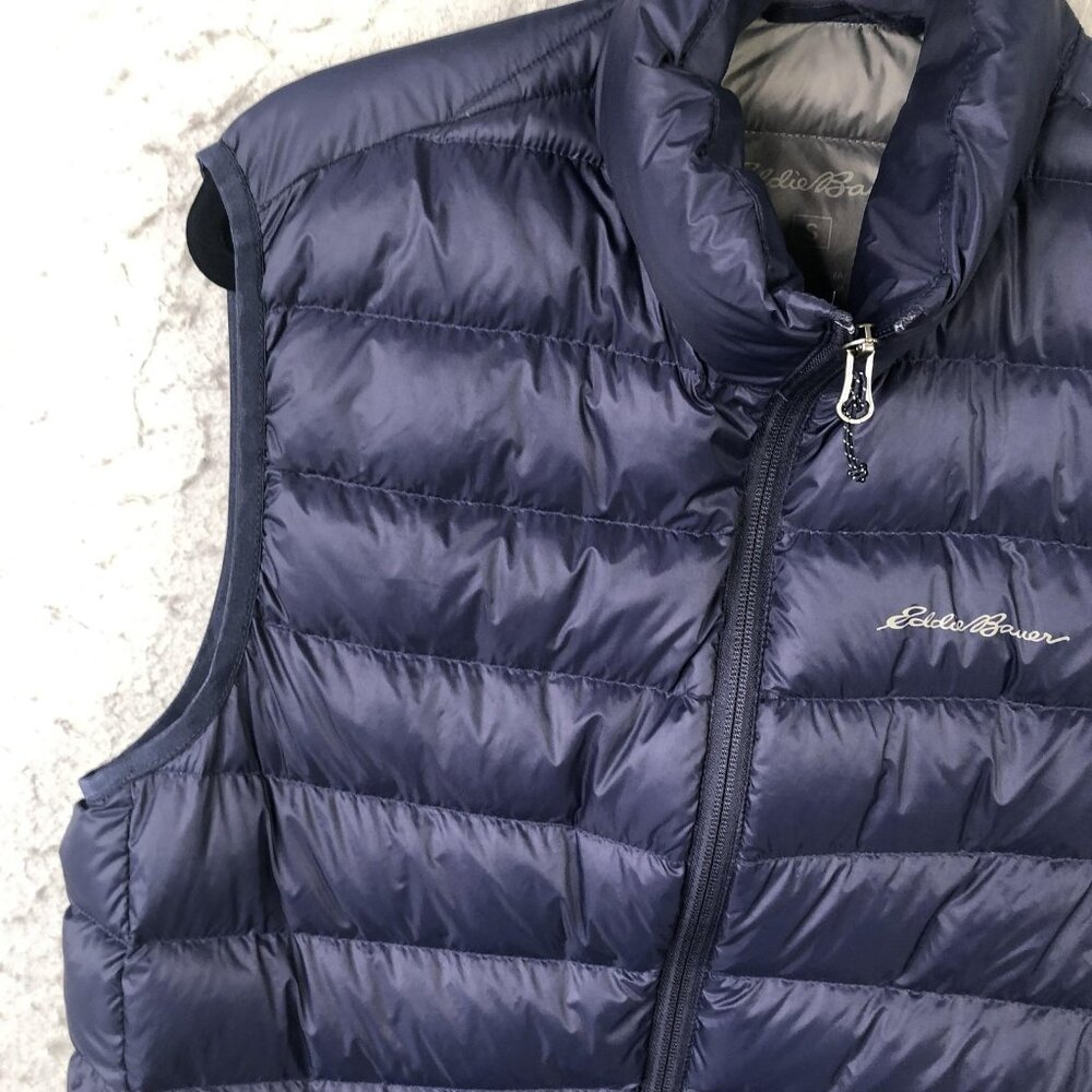 Eddie Bauer Vest Mens Small Navy Blue Down Puffer Full Zip Quilted Lightweight - Picture 11 of 16